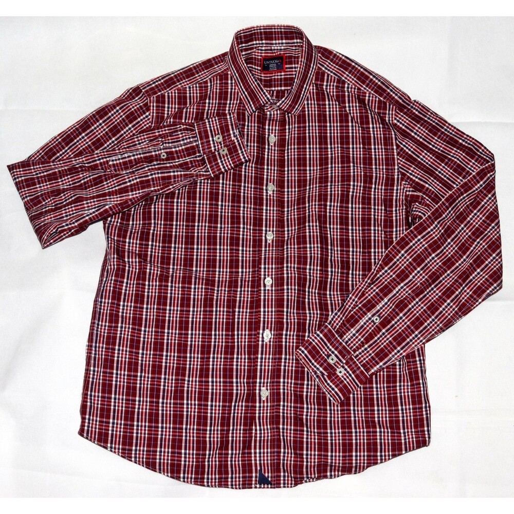 Untuckit Chevalier Wrinkle Free Men's Long Sleeve Button Plaid Shirt Size Medium